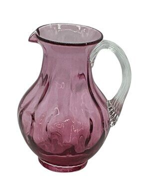 Pilgrim Hand blown Art Glass Pitcher Jug Pink Purple w/ Applied Handle 5"H X 3"W